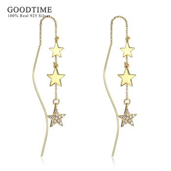 

Tassel Star Earrings 925 Sterling Silver Jewelry Romantic Gold Color Color Stars Piercing Tassel Long Dangle Earrings Women