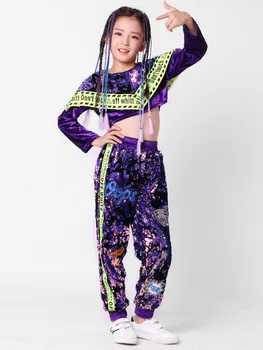 

Children Tops Pants Dance Costume 2019 Wholesale New Style Sequined Jazz Wear Hip-hop Dance Stage Performance Clothing 110-160cm