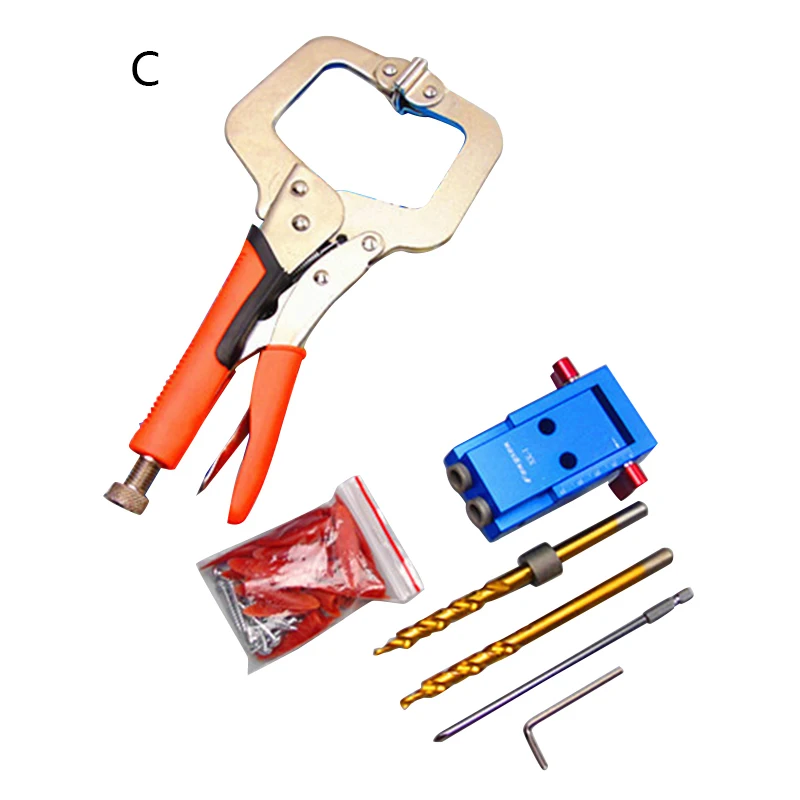 

Mini Style Pocket Hole Jig Kit System For Wood Working & Joinery + Step Drill Bit & Accessories Wood Work Tool
