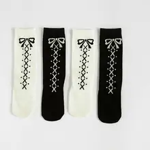 Новинка; теплые детские гетры для новорожденных; ; Детские гетры до колена; теплые носки для малышей с рисунком и бантом; Meias; черные хлопковые гетры