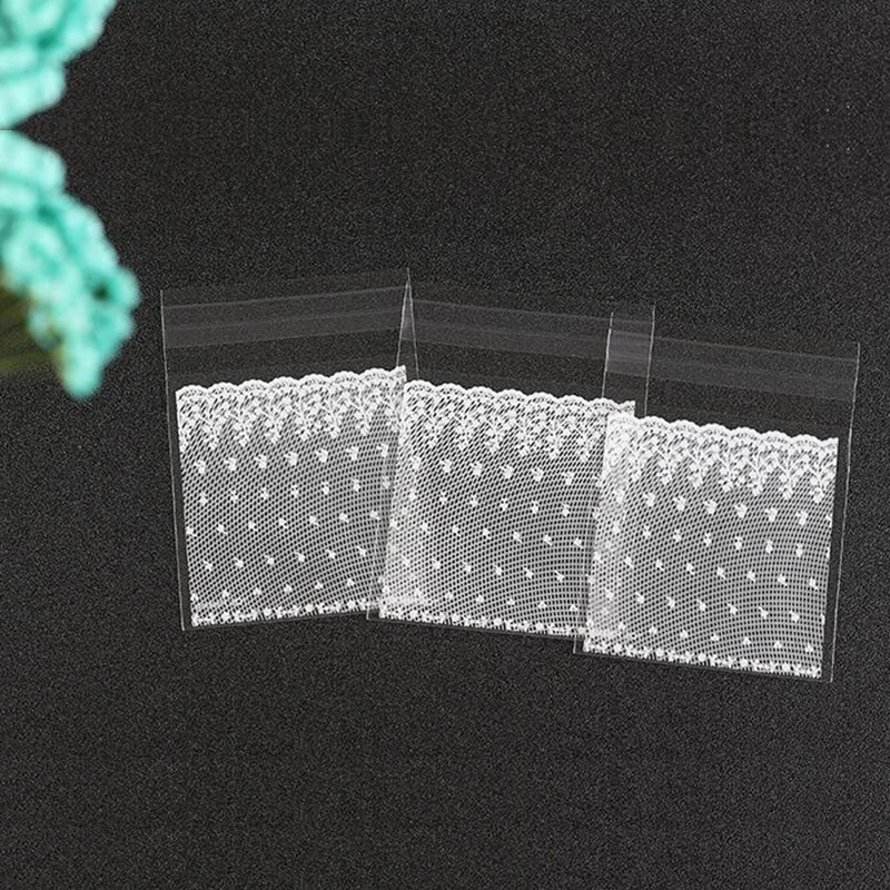 

100pcs white Transparent lace OPP Cookie Candy Baking Frosted Packing Bag Wedding Christmas Gift Packaging Bag