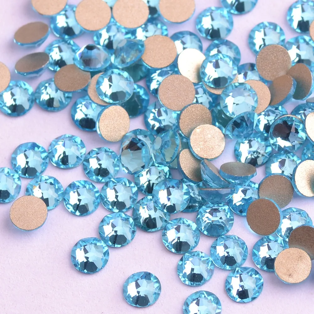 

Zziell New 2088 Cut 16 facets 8+8 Aquamarine Best Quality Rhinestones Best Quality Non hotfix Nail Art Golden Base For Shoes