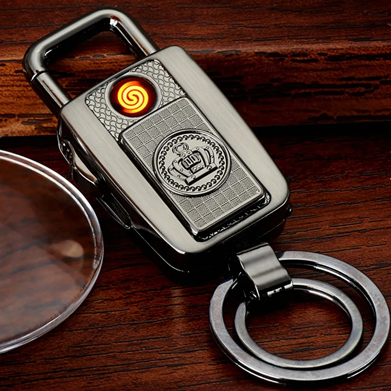

Creative LED Flashlight Keychain Ignition USB Charger Electronic Retro Cigarette Lighter Birthday Gift Sculpture Pattern