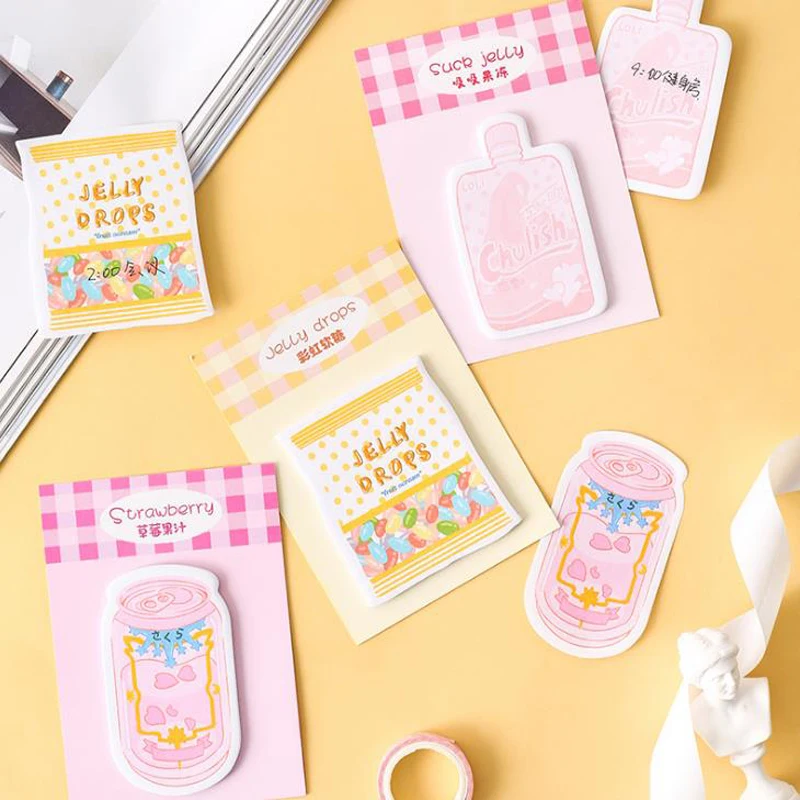 

1 Pcs Kawaii Rainbow Color Food Jelly Juice Fruit Milk Paper Memo Pads Sticky Notes Notepad Stationery Papeleria Student Gifts
