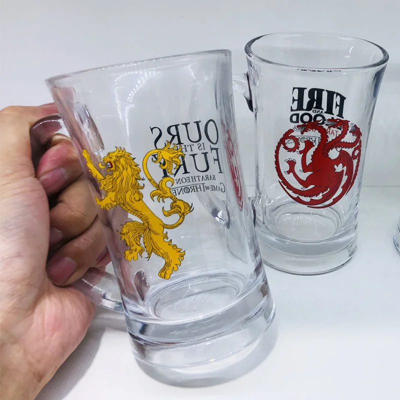 

Game of Thrones Glass Beer Steins Cups with Handle Red Dragon Wolf Head Drinking Cup