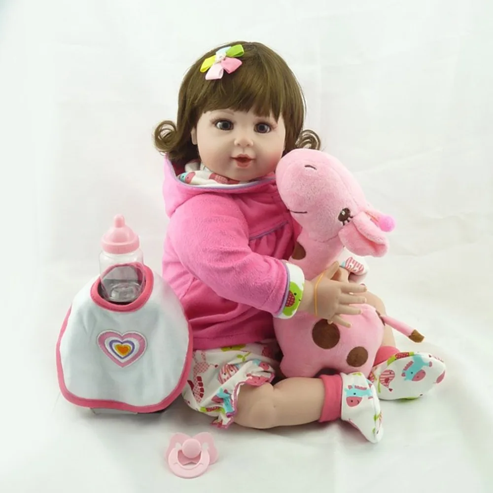 

55cm Silicone Reborn Baby Doll With Giraffe Plush Toy Lovely Imitation Baby Funny Play House Toy For Kids Girl Birthday Gift New
