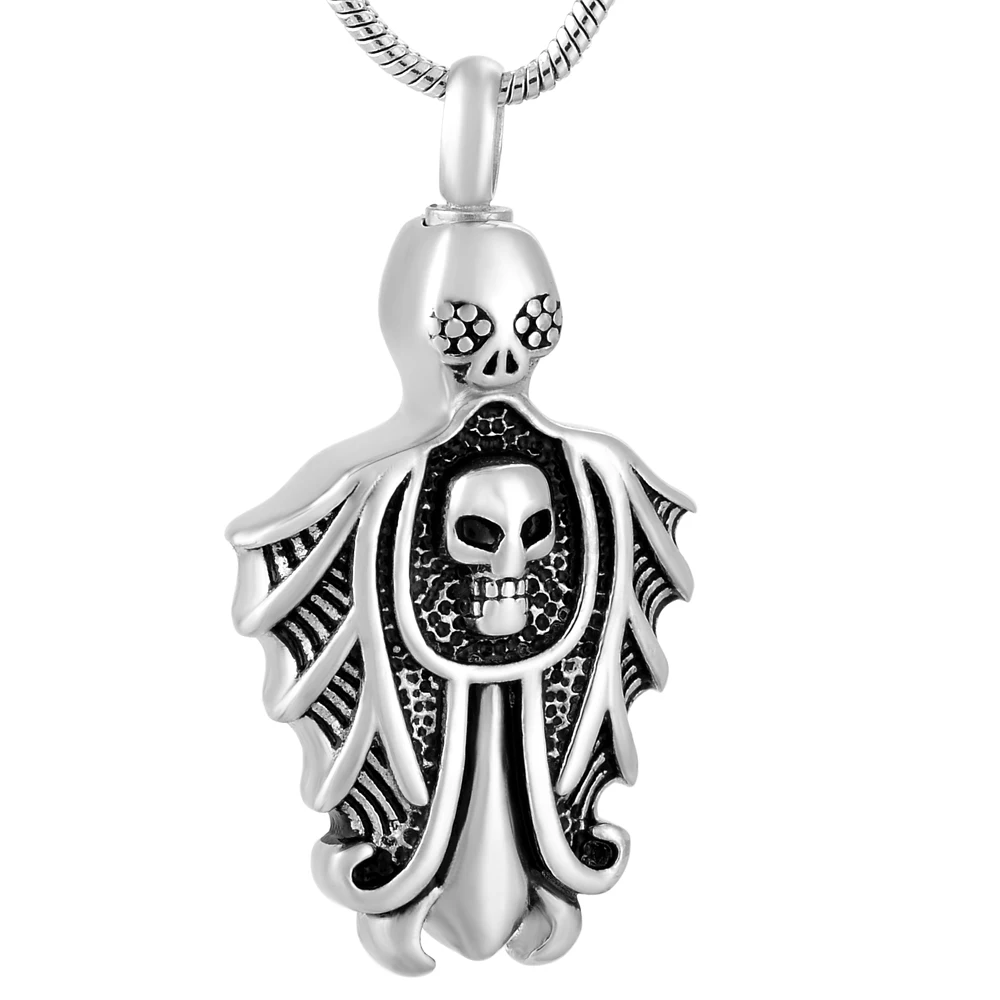 IJD9781 Cool Skull Stainless Steel Cremation Ashes Necklace For Men