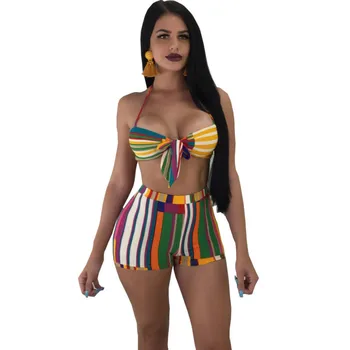 

Women's Sexy 2 Piece Set Bikini Striped Strapless Top and Shorts Sexy Beach Swimsuits Tracksuit