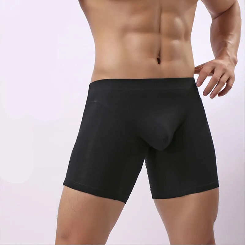 Men's Long Underwear Brand Cotton Boxershorts Homme Slip Panties Man U Convex Design Sexy Sportswear Five Points Underpants - Цвет: black