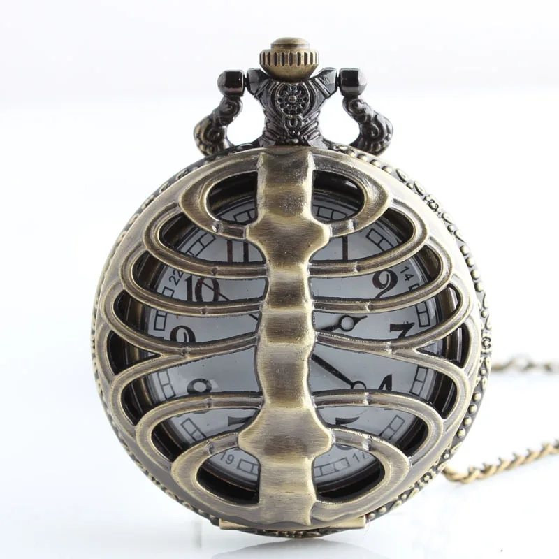 Ретро Бронзовый Скелет кварцевые карманные часы ожерелье для мужчин женщин детей рождественские подарки ювелирные изделия CF1098