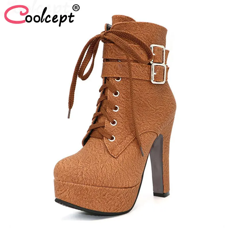 Coolcept Fashion Women Boots High Heels Ankle Boots Platform Shoes Brand Women Shoes Autumn Winter Botas Mujer Size 30-48 Coolcept Fashion Women Boots High Heels Ankle Boots Platform Shoes Brand Women Shoes Autumn Winter Botas Mujer Size 30-48