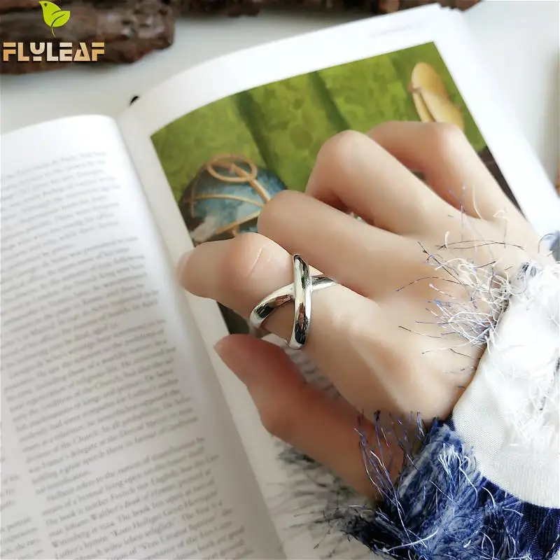 

Flyleaf 925 Sterling Silver Rings For Women Line Cross Personality Geometry High Quality Simple Fashion Fine Jewelry Open Ring