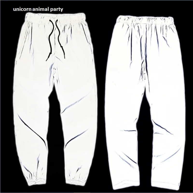 

Street hip-hop dancer 3M reflective drawstring leg pants glow-in-the-dark casual cargo pants sport long pants both men clothing