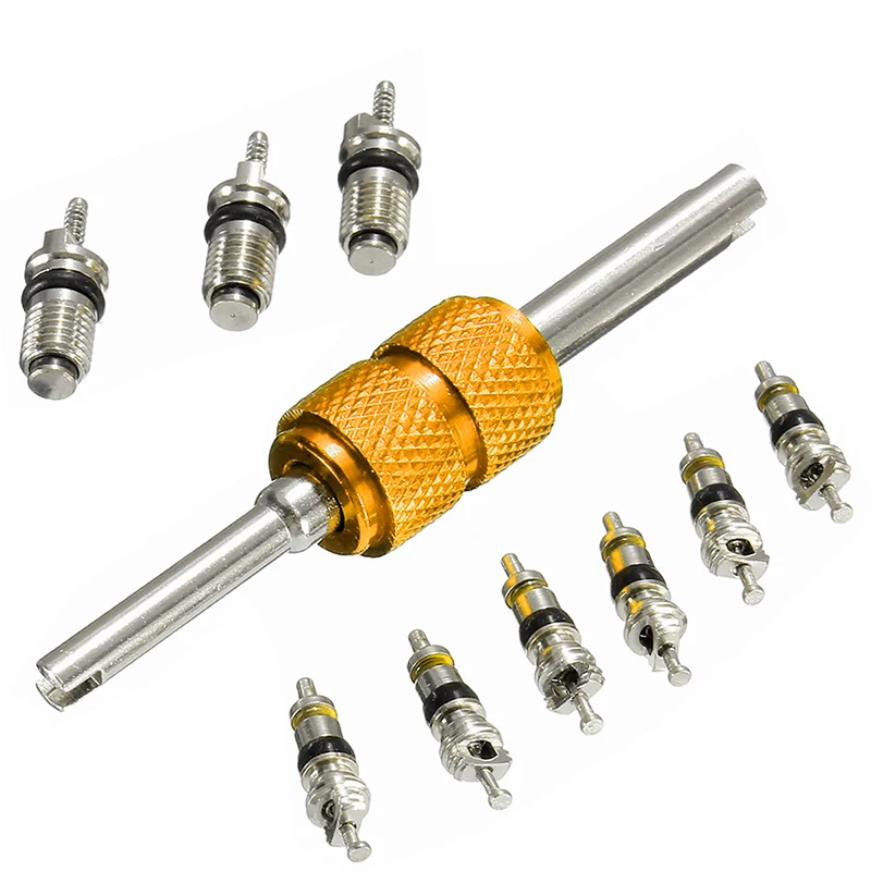 

9x Car Truck SUV Air Conditioning Valve Core + 1Pcs Remover Tool For A/C System