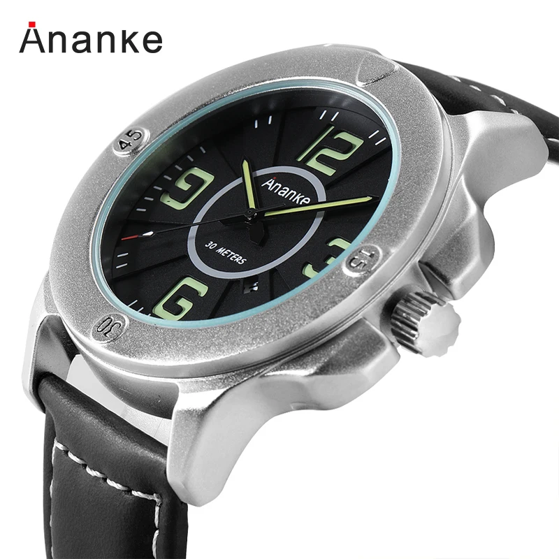 

2018 Luxury TOP Brand ANANKE Waterproof Quartz Man Wrist Watch Fashion Black Leather Strap Quartz-Watch Men's Relogio Masculino