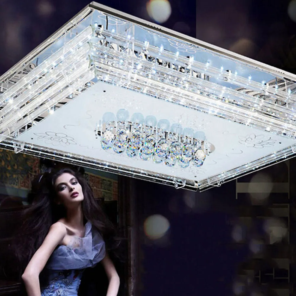 Crystal lamp rectangular living room lights modern led crystal ceiling