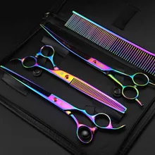 Профессиональные 8 дюймовые радужные ножницы для ухода за домашними животными, ножницы для домашних животных, прямые и истончающие и изогнутые ножницы 3 шт./компл