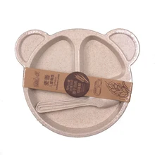 Prato para bebês, palha de trigo, crianças dos desenhos animados, conjunto de talheres, jantar do bebê, tigela de alimentação, conjunto de embalagem opp