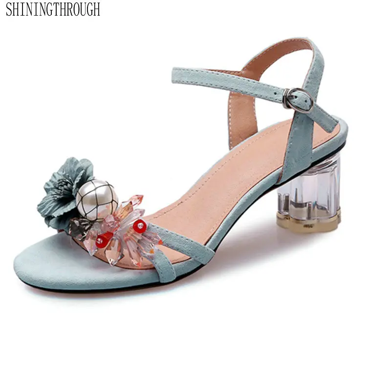 

Women Bohemia Flowers Ankle Strap Sandals suede Leather Shoes woman ladies Wedding Party Shoes