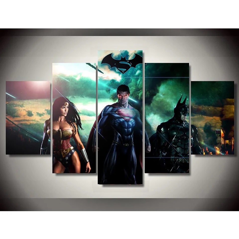 HD Printed Modern Canvas Wall Art Poster 5 Panel Movies Justice League
