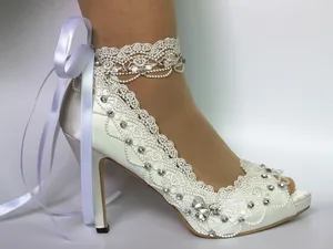 Maid of Honor, Bridesmaid, Mother of the Bride Wedding Shoes, High Heels 3"-Woman's Vintage Lace Peep Toe Bridal Shoes