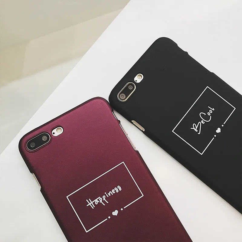 

Be cool Happiness words Half pack Frosted Phone Cases for IPhone 5s SE 6 6s 7 8 plus X XS max XR Wine red\black pc hard Fundas