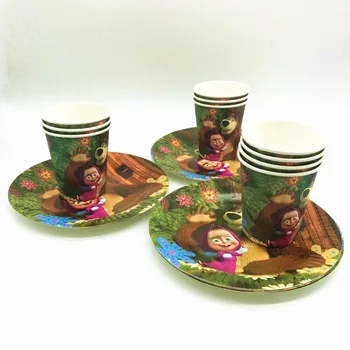 

40Pcs/lot Masha And Bear Kids Birthday Party Cartoon Disposable Tableware Sets Paper Cup Plate Girls Party Decoration Supplies