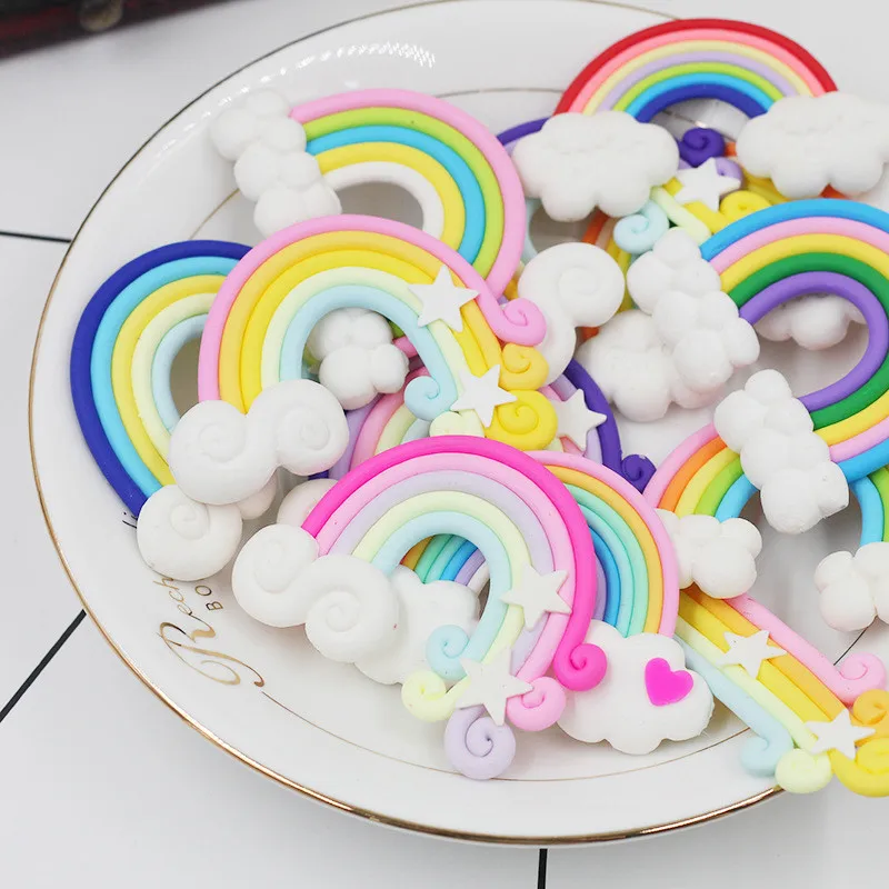 

10pcs Handmade Rainbow decor Polymer Clay for DIY Gifts/phone case/Hair clip/Cake Topper/wedding gifts for guests Party Favors