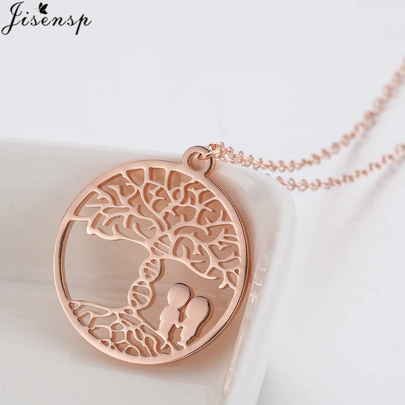 

Jisensp Tree of life Stainless Steel Necklace Women Long Chain Round Charm Necklaces Choker Jewelry Necklace joias feminina