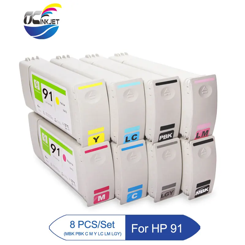 8 Pcs/Set For HP 91 Ink Cartridge Remanufactured Full With Pigment Ink