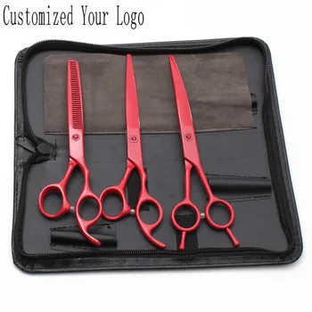 

D3Pcs Suit 7" 440C Customized Logo Grooming-for-dog Cutting+Thinning+Down Curved Shears Pets Scissors Clippers For Animals C3102
