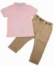 Boys girls T-shirt +long pants 2 pieces clothes set Top Overall kids clothes set 3-8Y boys polos