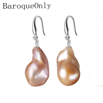 

BaroqueOnly Genuine Baroque Yellow Pearl Earrings, Trendy Earrings Fine Jewelry 14-23mm Irregular Pearl Earrings for Women Gifts