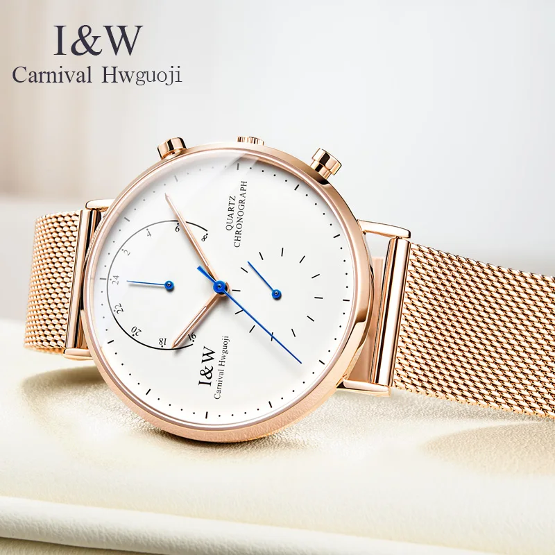 

Fashion Carnival Brand Quartz Watch Men Ultra-Thin Minimalist Design Double Time Zone Import Movement Mesh Strap Business Clock