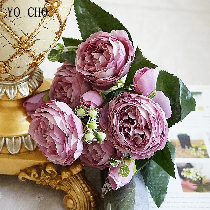 Йо Чо модные красивые пионы Искусственные Розы Цветы Свадебные украшения Шелковые цветы букет белый пион красная роза искусственные цветы