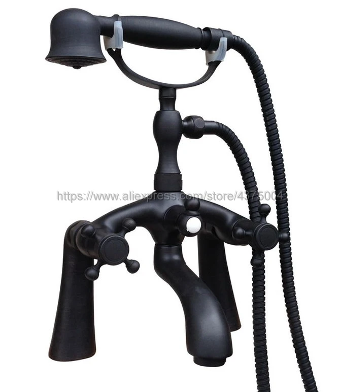 Telephone Style Deck Mounted Black Oil Rubbed Brass Shower Tub Faucet Hot And Cold Water Ntf509