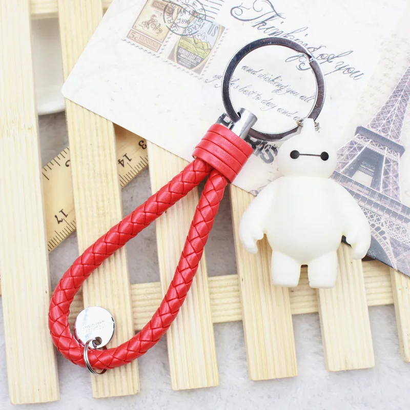 

2019 Pvc Big Hero White Doll Keychain Leather Rope Key Holder Metal Bell Key Chain Keyring Charm Bag Auto Pendant Gifts
