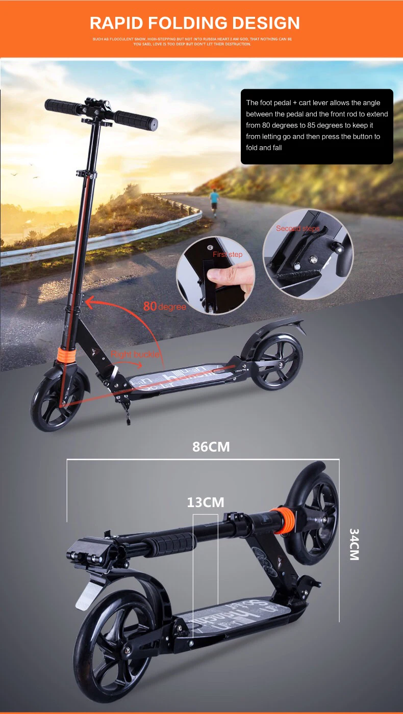 adult children kick scooter foldable PU 2wheels bodybuilding all aluminum shock absorption urban campus transportation