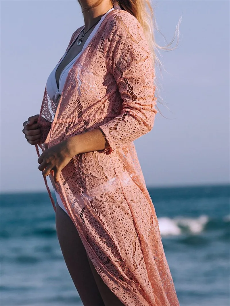 Сексуальная Пляжная накидка крючком кружева розовый купальник платье женские туники для пляжный халат Женская пляжная одежда Saida de Praia# Q286