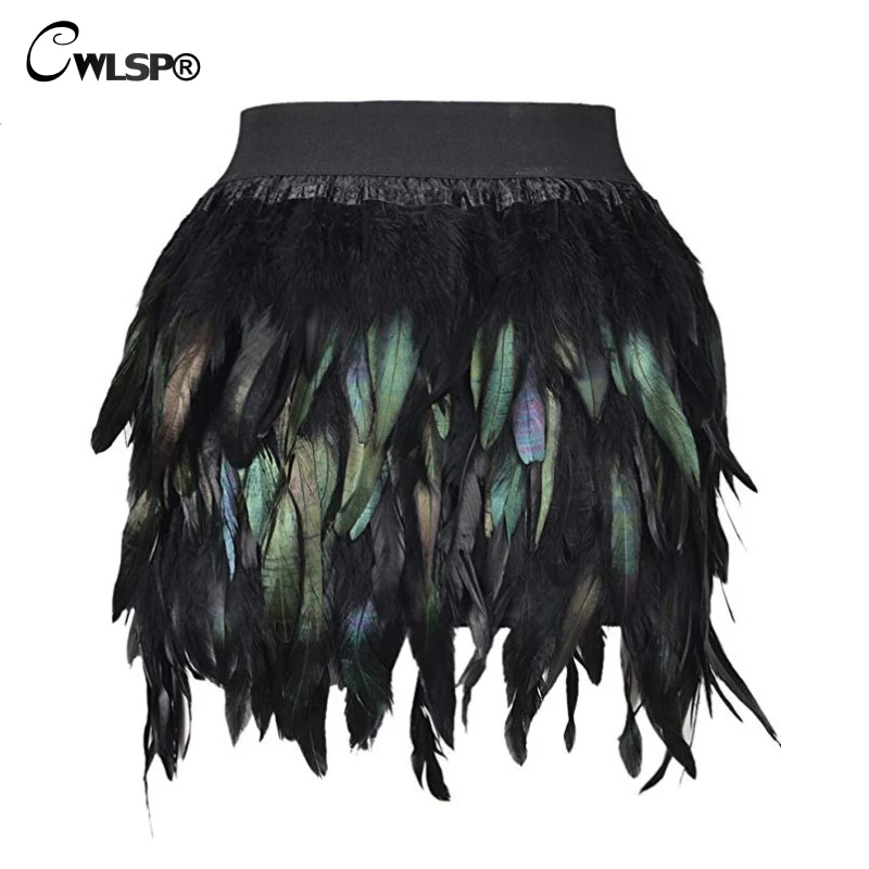 

CWLSP 2018 Fashion Feather Patchwork Women's Skirt Punk Irregular Mini Skirt Street Style Autumn Women Cloth Party QZ3126
