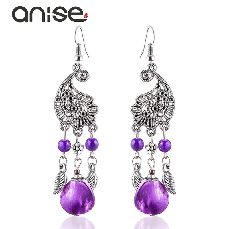 Женские богемные серьги с бусинами Anise винтажные ажурные длинные серьги-подвески