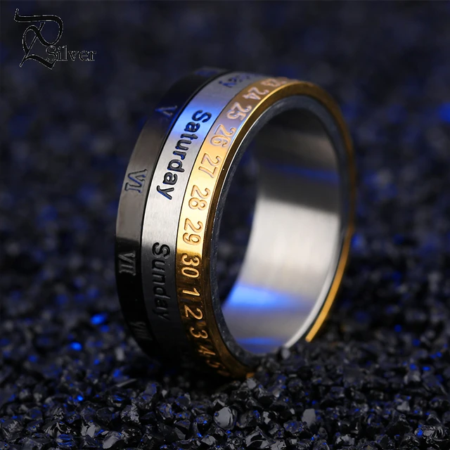 Gold White Black Band Rotating Arabic Rome Digital 316l Stainless Gold White Black Band Rotating Arabic Rome Digital 316l Stainless Steel Rings Number Wedding For