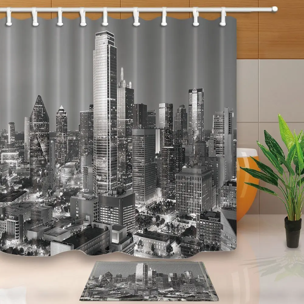

New York City Decor Empire State Building Waterproof Polyester Fabric Shower Curtain Set With Non-Slip Floor Doormat Bath Rugs