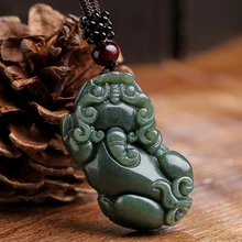 Натуральный темно-зеленый Хотан подвеска с нефритом ручной резной PIXIU круглое ожерелье модная мужская мода нефрит ювелирные изделия