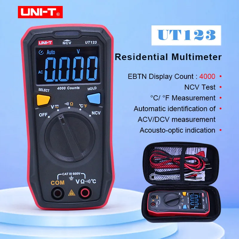 UNI-T 4000 отсчетов мини цифровой мультиметр UT123 EBTN цветной экран дисплей AC/DC напряжение температура NCV тестер