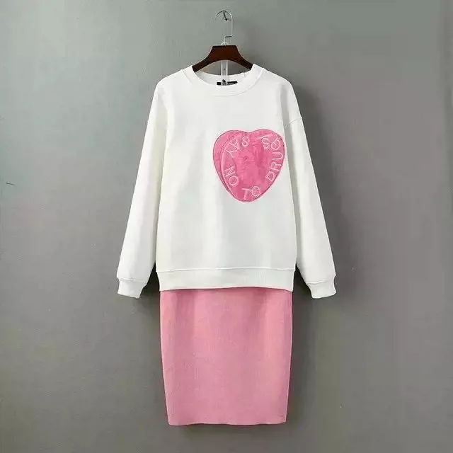 Bella Philosophy/ г. Весенний брендовый дизайн, толстовка с капюшоном и принтом в виде сердца, вязаный свитер, юбка комплект из 2 предметов, розовый, синий - Цвет: Розовый