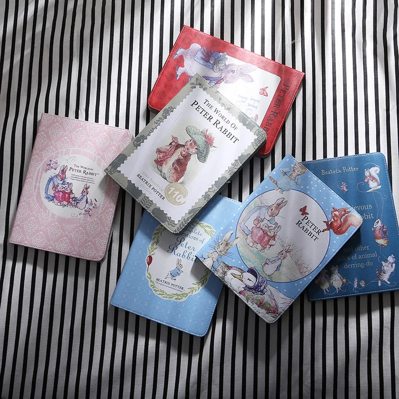 

For Ipad 2017 2018 Air 1 2 Pro 9.7 Cute Rabbit Peter Carrot Duck Cartoon Protective Case Shockproof PU Leather Folding Cover