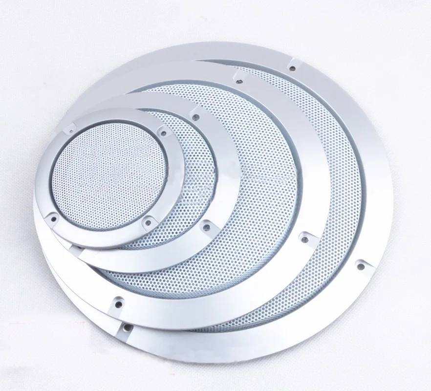 

For 3"/4"/5"/6.5"/8"/10" inch Audio Speaker Conversion Net Cover Decorative Circle Metal Mesh Grille Protection #Silver+White