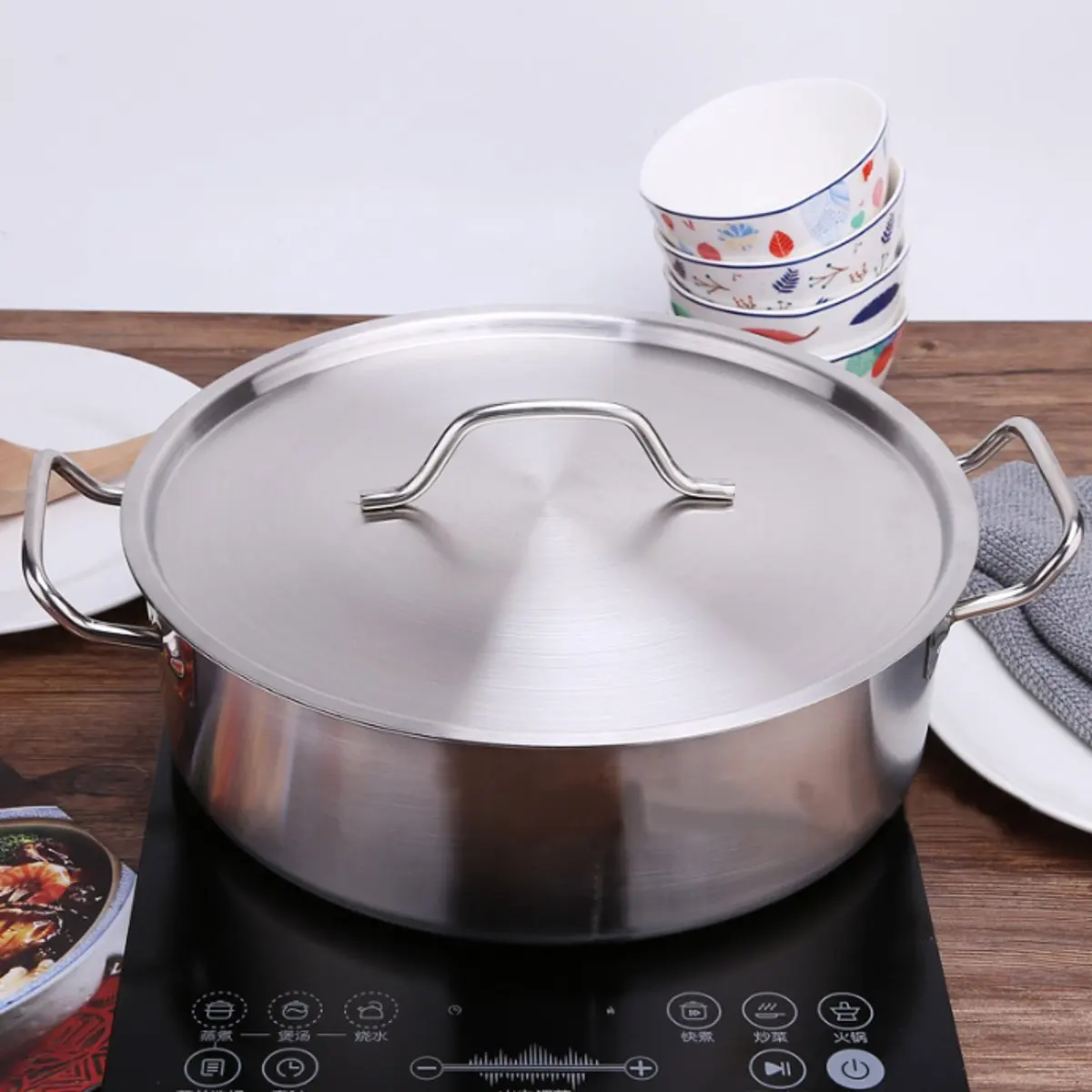 

Stainless Steel Hot Soup Pot Thicken Durable Induction Gas Stove Polishing Soup Pot Kitchen Cooking Pot Usable Home 26/32cm