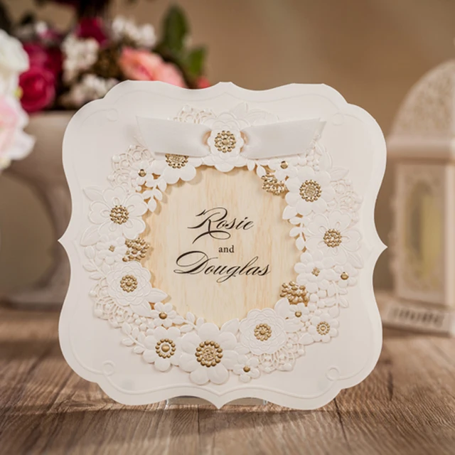 10 Pieces Lot Elegant Golden Flower Wedding Invitation Card With 10 Pieces Lot Elegant Golden Flower Wedding Invitation Card With Rsvp For